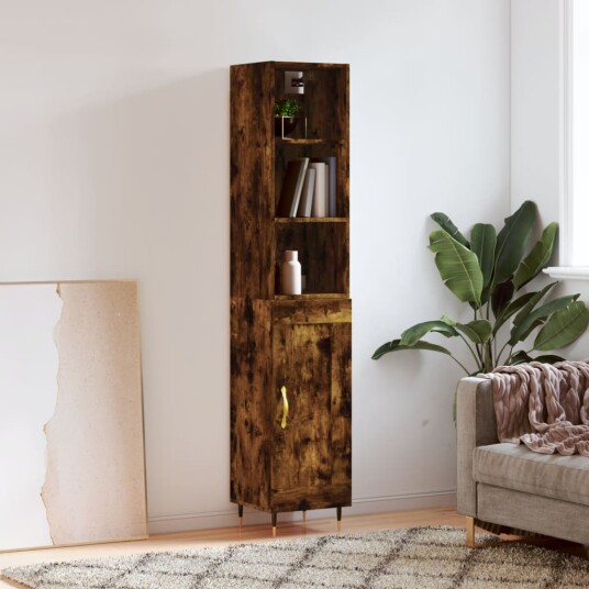 vidaXL Highboard røkt eik 34,5x34x180 cm konstruert tre 8720845934330