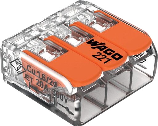 Wago Koblingsklemme 221-413 Med Åpner Transparent 3-Leder Wago Koblingsklemme 221-413 Med Åpner Transparent 3-Leder