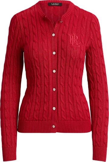Lauren Ralph Lauren Cable Knit Cotton Blend Cardigan RALPH RED XL