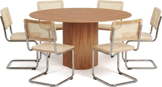 Juno spisegruppe rund 150 cm eik med 6 Build spisestoler Eik