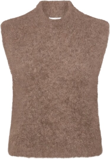 Rosemunde Rwfurry Alpaca Mock Neck Vest BROWN GREY MEL M