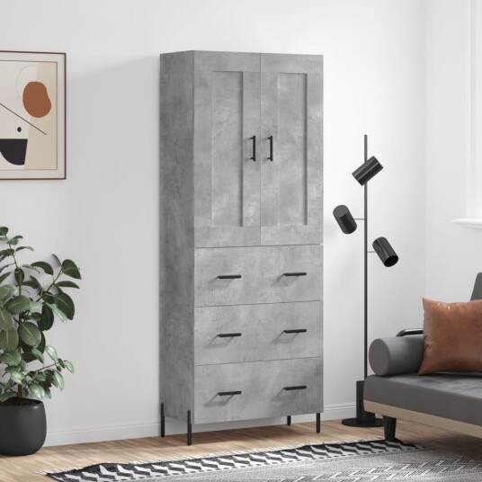 vidaXL Highboard betong grå 69,5x34x180 cm konstruert tre 8720845491796