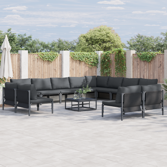 Hagesofa Set 12 pcs Antrasitt Stål