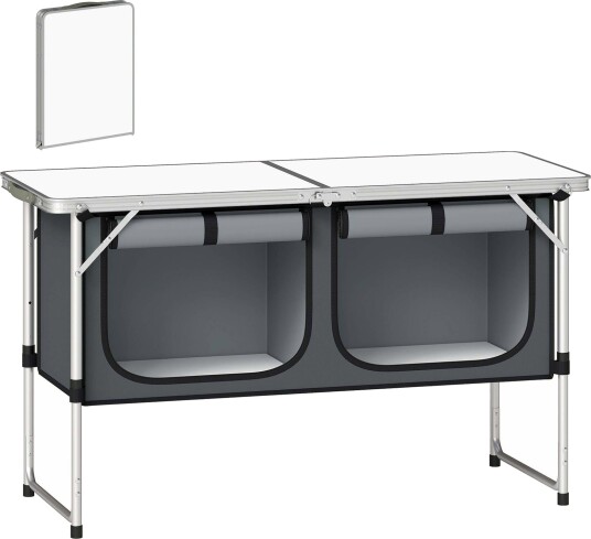 Sammenleggbart campingkjøkken med aluminiumsramme – 120 cm sølvfarget