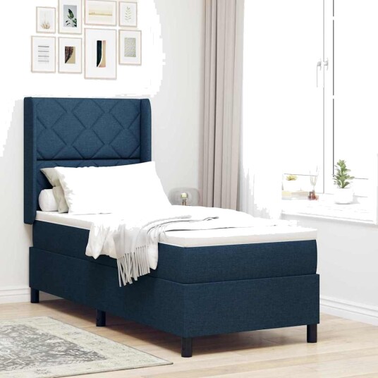 Box Spring Seng med Madrass & LED Lys i Blå 80x200 cm Stoff