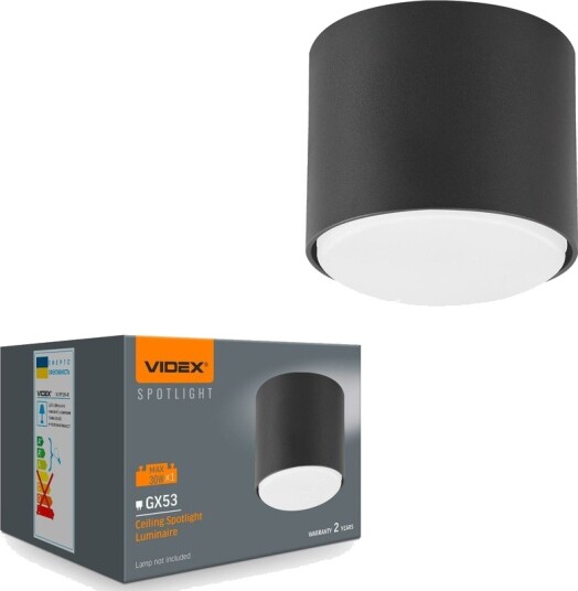Videx GX53 takmontert spot   Sort 8x8x6cm uten lyskilde IP20 innendørs