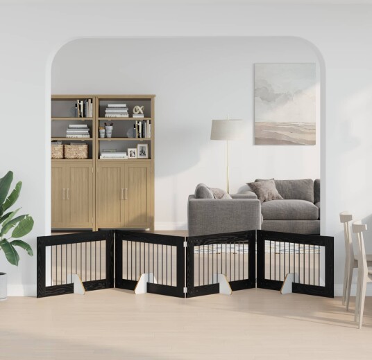 Vidaxl Foldbar Hundegitter Med Stativer 4 Stk. Svart Eik 401 cm