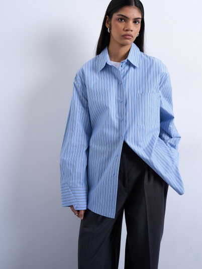 Topshop Demi Long Sleeve Oversized Shirt Blå 34