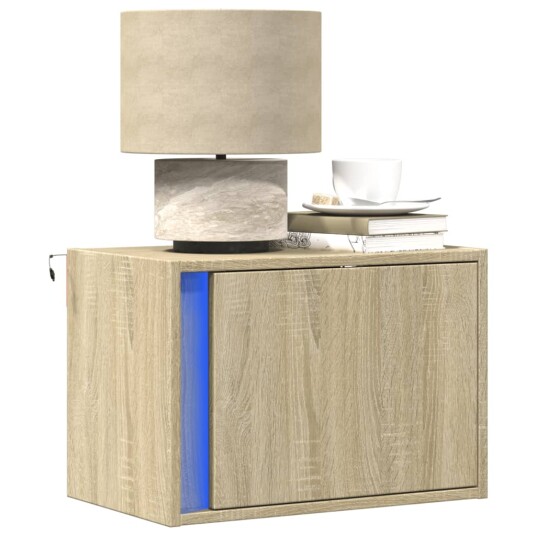 Vegghengt nattbord med LED-lys sonoma eik 8721102966583