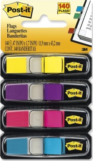 Post It Index 683 4Ab   Indeksflagg Med Dispenser   11.9 X 43.2 Mm   140 Ark 4 X 35   Rosa Purpur Turkis Sitrongul