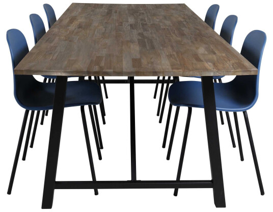 Venture Design Malang & Arctic spisegruppe Natur/blå 6 st stoler & bord 250 x 100 cm