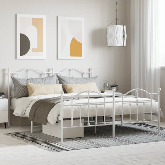 vidaXL Sengeramme i metall med hode- og fotgavl hvit 183x213 cm vidaXL Sengeramme i metall med hode- og fotgavl hvit 183x213 cm