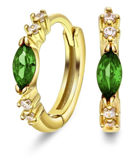 Pan Jewelry, Øreringer i 925 forgylt sølv med olivengrønn og hvite zirkonia