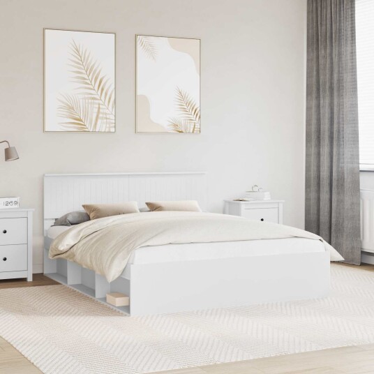  Sengestamme med hodegjerde Hvit 160 x 200 cm Massiv furu