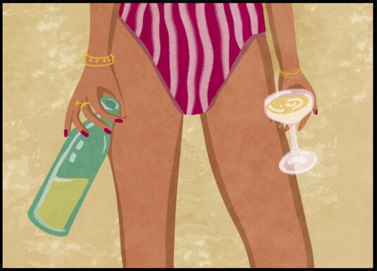 Girl with wine at the beach Plakat / 50x70