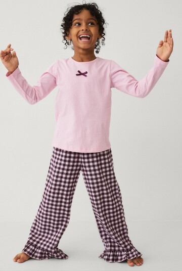 Ellos Collection   Pysjsett i bomullsjersey og flanell   Rosa