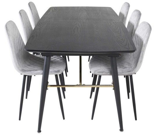 Venture Design Black Veneer & Polar spisegruppe Svart/grå 6 st stoler & bord 180 x 85 cm