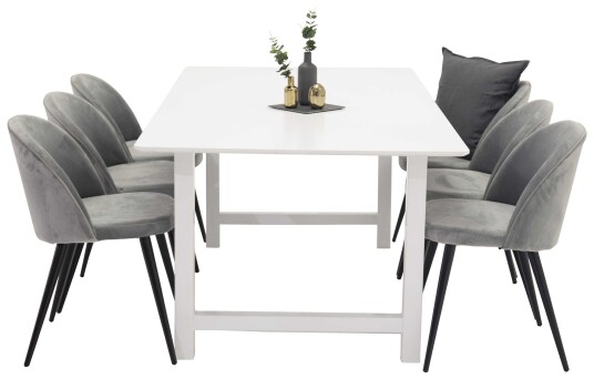 Venture Design Count & Velvet spisegruppe Hvit/grå 6 st stoler & bord 220 x 100 cm