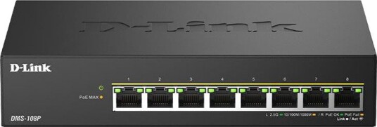 D-Link DMS-108P-E Switch 8 porter Multi-Gigabit Uadministrert med PoE+ 261W