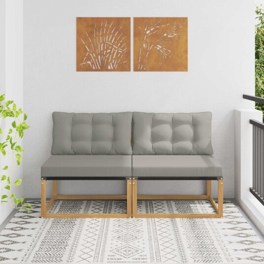vidaXL Ute Midt Sofa Massiv akasietre og Textilene Hvit