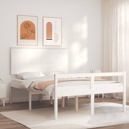 vidaXL Seniorseng med hodegavl hvit double heltre 8720845406271