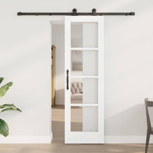 vidaXL Skyvedør med utstyrsett 'ORKDAL'Hvit Solid Tre & Glass