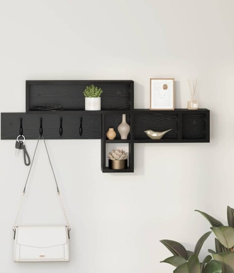  Vegghengt kleshenger med hylle Svart eik 100 x 12 x 43.5 cm