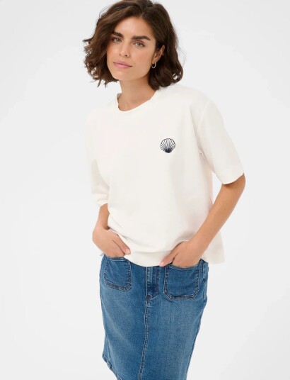 Kaffe Kaannie Embroidery T-Shirt - Cream - XL