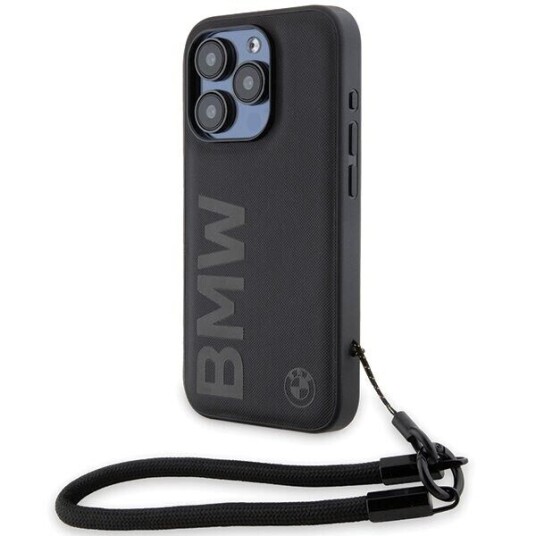 Dėklas BMW Bmhcp15x23rmrlk Iphone 15 Pro Max 6.7" Juoda/Juodas Hardcase Signature Leather Wordmark Cord