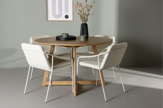 Venture Home Yakidon Spisegruppe 120 cm Rund med 4 Tvista Stoler Beige