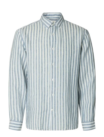 Selected Slhregkylian Linen Ls Shirt   Blue   XL