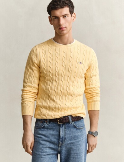 Gant Classic Cable Knit Sweater Yellow XXXL
