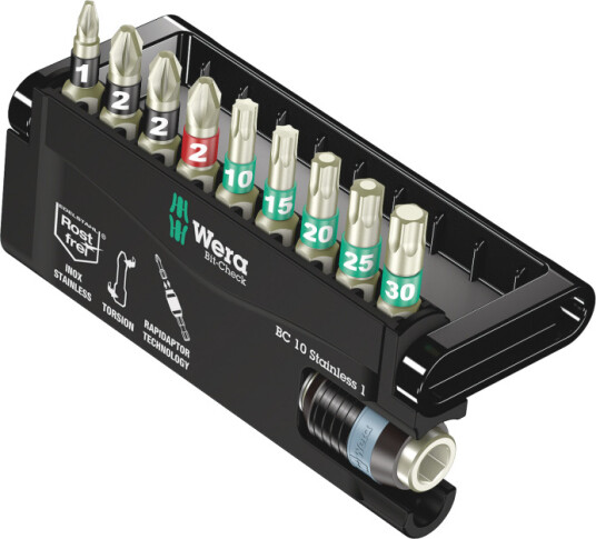 Wera BC 10 Rustfritt Bitsett med Bor og Bitsholder - 10 Deler