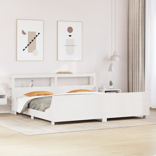  Sengeramme med madrass hvit 200x200 cm heltre furu 3306448