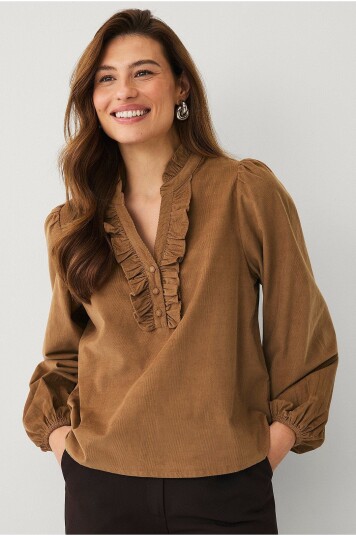 Ellos Collection Bluse i cord Brun