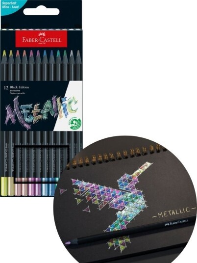 Faber-Castell fargeblyanter med sort skaft 12 metalliske farger