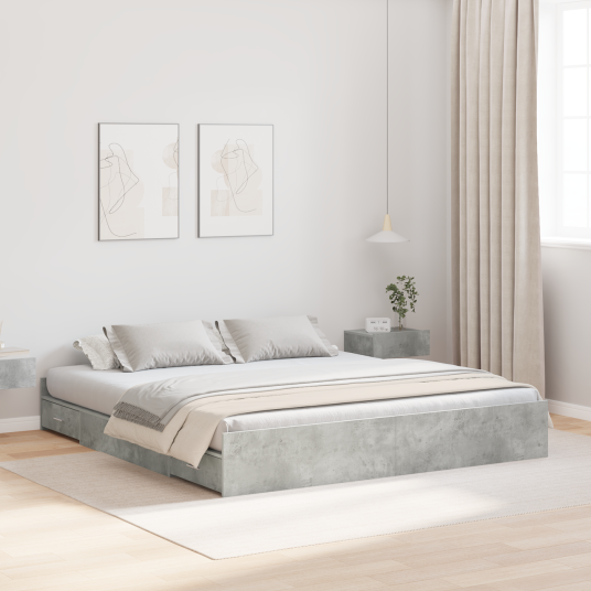  Seng med lagring Betonggrå 200 x 200 cm Konstruert tre