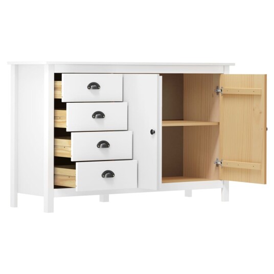 vidaXL Skjenk Hill hvit 130x40x80 cm heltre furu
