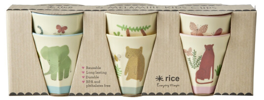 Melamine Cups with Asst. Sweet Jungle Prints Small 6 Pack 160 ml