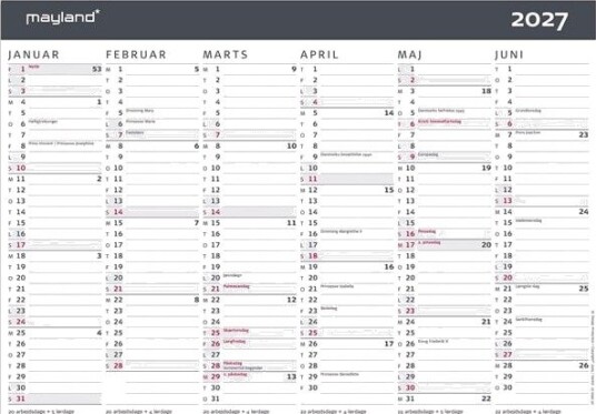 Mayland Kontorkalender Moderne A4 2027 Mayland Kontorkalender Moderne A4 2027