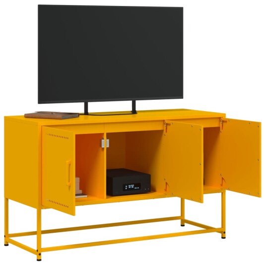 TV-benk sennepsgul 100,5x39x60,5 cm stål 846479
