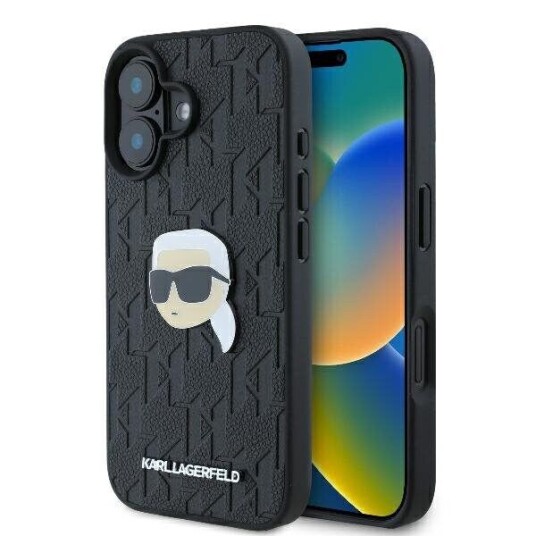 Karl Lagerfeld iPhone 16 Mobildeksel Hardcase Monogram Karl Head Pin Svart