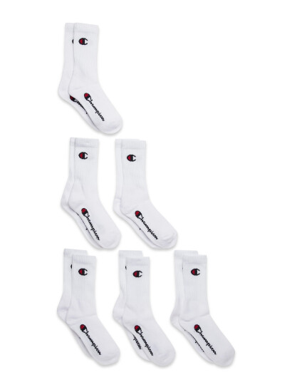 Champion 6Pk Crew Socks White 31/34