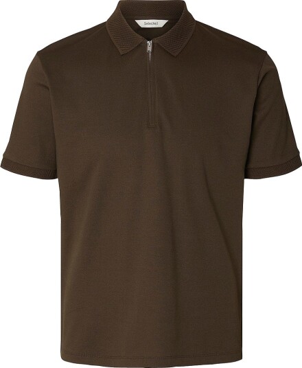 Selected Men Pologenser slhFave Zip SS Polo Brun