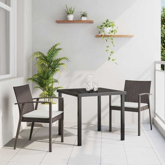 3-delt Hage Spisebordsett med Puter Brun Poly Rattan