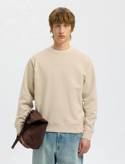 Selected Slhrelaxluke Ls Sweat Crew Neck Noos - Beige - M