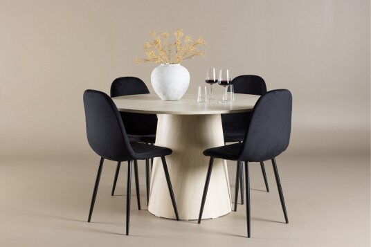 Venture Home Lanzo Spisegruppe 120 cm Rund med 4 Polar stoler Whitewash/Sort