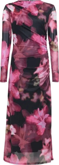 French Connection Talluah Tarrisa Mesh Midi Dress   BLACK MULTI   XL