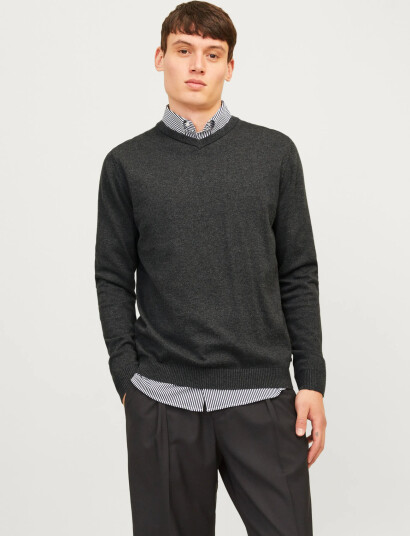 Jack & Jones Jjebasic Knit V-Neck Noos - Grey - L