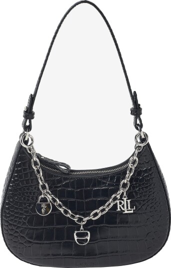 Lauren Ralph Lauren - Skulderveske Glossy Embsd Croc-Mrcy Zp Shld-Sba-Sma - Svart